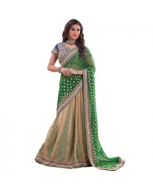 KITESHOP Chiffon Cream Lace Border Designer Lehenga Saree